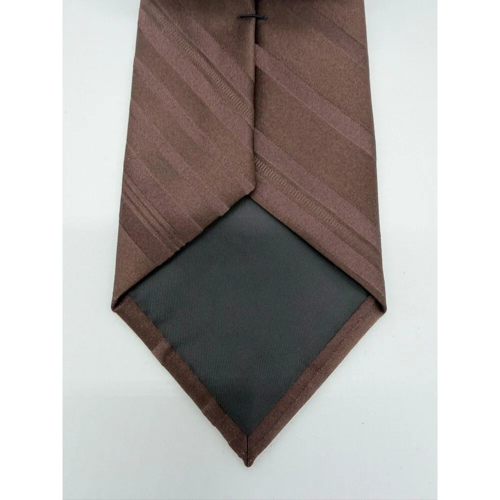 Croft & Barrow Mens Silk Tie Brown Black Geometric Diagonal Stripe Necktie
